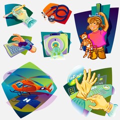 Set color sings of medicine hospitals ambulances
