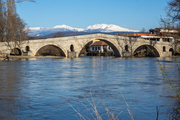 Fototapeta na wymiar Kadin bridge over the Struma River at Nevestino, Bulgaria