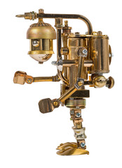 Steampunk robot. Cyberpunk style. Chrome and bronze parts.