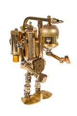 Steampunk robot. Cyberpunk style. Chrome and bronze parts.