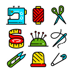 Sewing Related color icons set isolated on white background