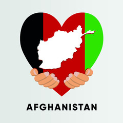 Afghanistan Map in heart shape hold by hands vector illustration design