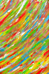 Many colorful bright colored paint lines drawn on canvas close-up.