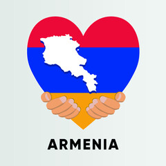 Armenia Map in heart shape hold by hands vector illustration design
