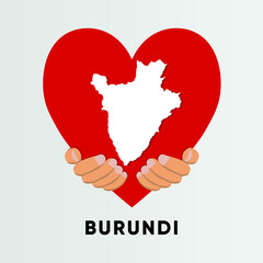 Burundi Map in heart shape hold by hands vector illustration design