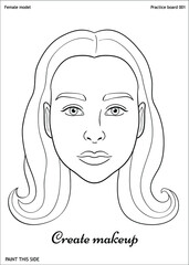 Vector drawing woman face. Template for face art, makeup, coloring book, and print ads for massage, barbershop, beauty salon.