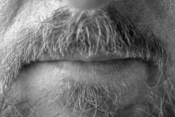 lips of a man with a beard and mustache close up