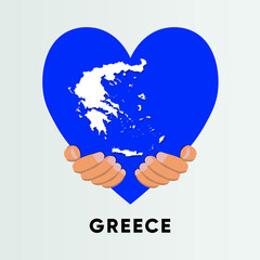 Greece Map in heart shape hold by hands vector illustration design