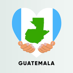 Guatemala Map in heart shape hold by hands vector illustration design