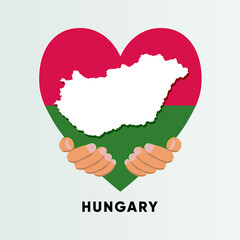 Hungary Map in heart shape hold by hands vector illustration design