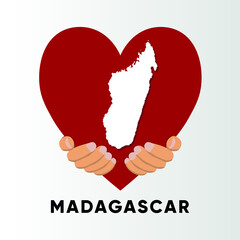Madagascar Map in heart shape hold by hands vector illustration design