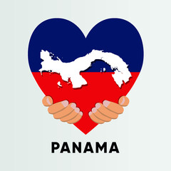 Panama Map in heart shape hold by hands vector illustration design