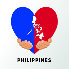 Philippines Map in heart shape hold by hands vector illustration design