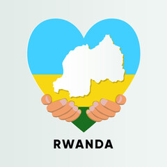Rwanda Map in heart shape hold by hands vector illustration design