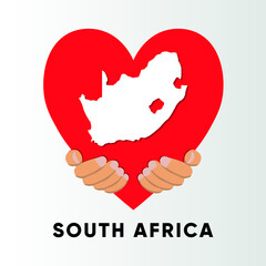 south Africa Map in heart shape hold by hands vector illustration design