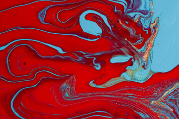 Acrylic of red, blue and gold colors that form beautiful waves and waves. It is shaped like a river...