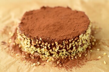 No bake vegan almond date chocolate cake