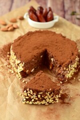 Fototapeta na wymiar No bake vegan almond date chocolate cake