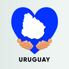 Uruguay Map in heart shape hold by hands vector illustration design