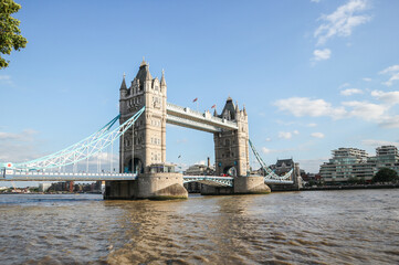 Fototapeta na wymiar One of the most popular London city architectural attractions, the Tower Bridge crossing Thames river