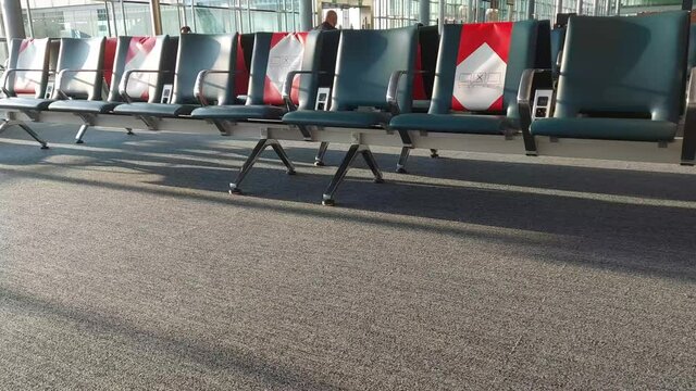 France , Paris april19 2021 do not sit sign on a chair in Charles de Gaulle Airport France due to covid -19 outbreak