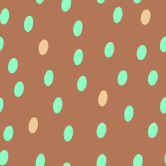 Fototapeta na wymiar Polka dot fabric. An infinite number of blue dots on a brown background. Seamless coffee shade pattern for textiles, wrapping paper, pillows, bedding. Vector graphics.