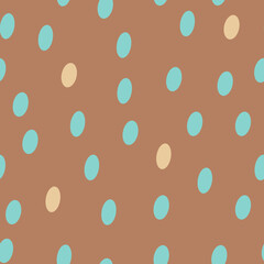 Polka dot fabric. An infinite number of blue dots on a brown background. Seamless coffee shade pattern for textiles, wrapping paper, pillows, bedding. 