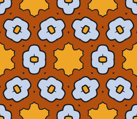 Abstract colorful doodle flower seamless pattern. Floral background. Mosaic, tile of thin line ornament.