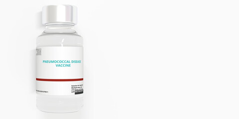PNEUMOCOCCAL DISEASE VACCINE text on the label of the medical vial. 3D rendering
