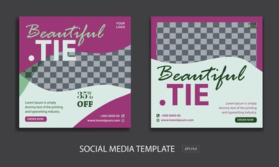 set of editable social media template for promotion tie, with color purple