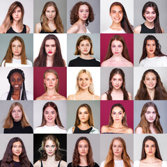 Fototapeta na wymiar Collage of only young beautiful models on gray background