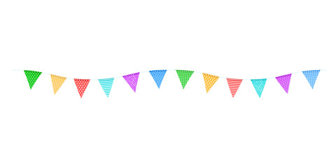 Obraz premium Colorful flags garlands on a rope isolated on a transparent background.Vector
