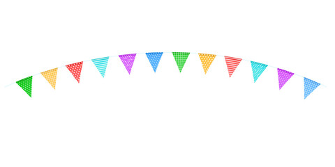 Fototapeta premium Colorful flags garlands on a rope isolated on a transparent background.Vector