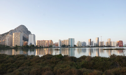 Calpe city skyline at sunrise