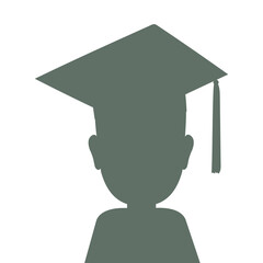 Graduate student wearing a square academic cap. Silhouette in gray tones. Young guy student in a higher education institution. Graduation evening at the university, institute, school. Vector.