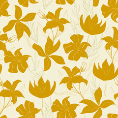 floral seamless pattern. Vintage flowers, ink drawing.