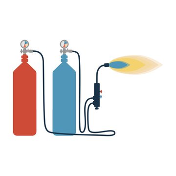 gas welding with cylinders and a torch. vector