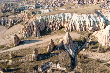 Cappadocia valley tour in Turkey, Aerial view. Amazing Cappadocia travel for creativity landscape © Leonid