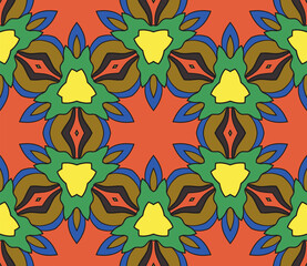 Abstract colorful doodle flower seamless pattern. Floral background. Mosaic, tile of thin line ornament.