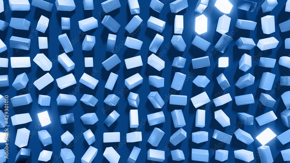 Poster 3d render. 3d abstract simple geometric background with blue rectangles on plane. creative simple mo