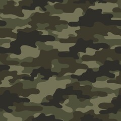 Fototapeta premium Abstract seamless military green camo texture for print. Forest background. Vector