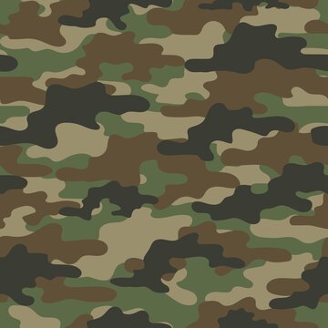 Abstract green seamless military camo texture for print. Forest background. Vector