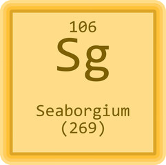 Sg Seaborgium Transition metal Chemical Element Periodic Table. Square vector illustration, colorful clean style Icon with molar mass and atomic number for Lab, science or chemistry education.