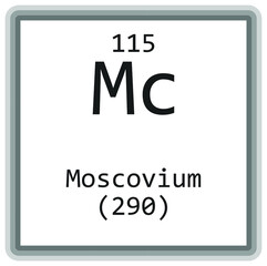 Mc Moscovium  Chemical Element Periodic Table. Square vector illustration, colorful clean style Icon with molar mass and atomic number for Lab, science or chemistry education.