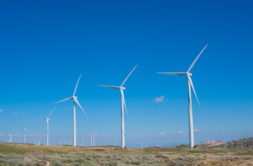 Line of Desert Windmills in Tehachipi