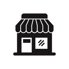 Shop building icon with glyph style and black color isolated on white background