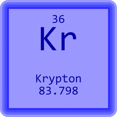 Kr Krypton Noble gas Chemical Element Periodic Table. Square vector illustration, colorful clean style Icon with molar mass and atomic number for Lab, science or chemistry education.