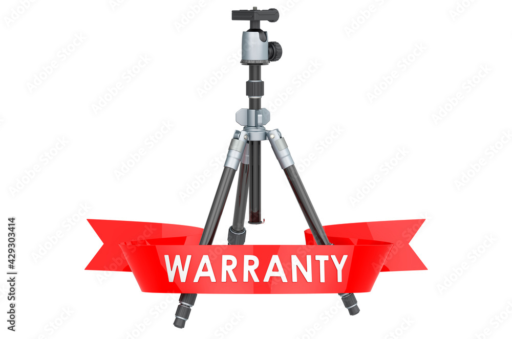 Poster tripod for camera or camcorder warranty concept. 3d rendering