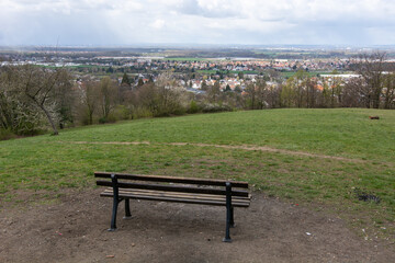 View above the region Bergstrasse near Darmstadt from a bench near the old monastery "Heiligenberg"