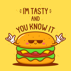cute burger with quotes illustration